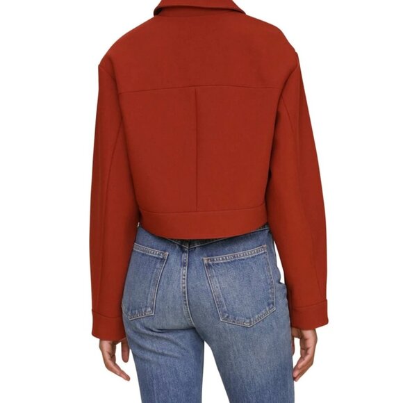 SFAM 7 For All Mankind Cropped Casual Moto Barrel Sleeve Jacket Rust/Orange XS - Picture 2 of 14